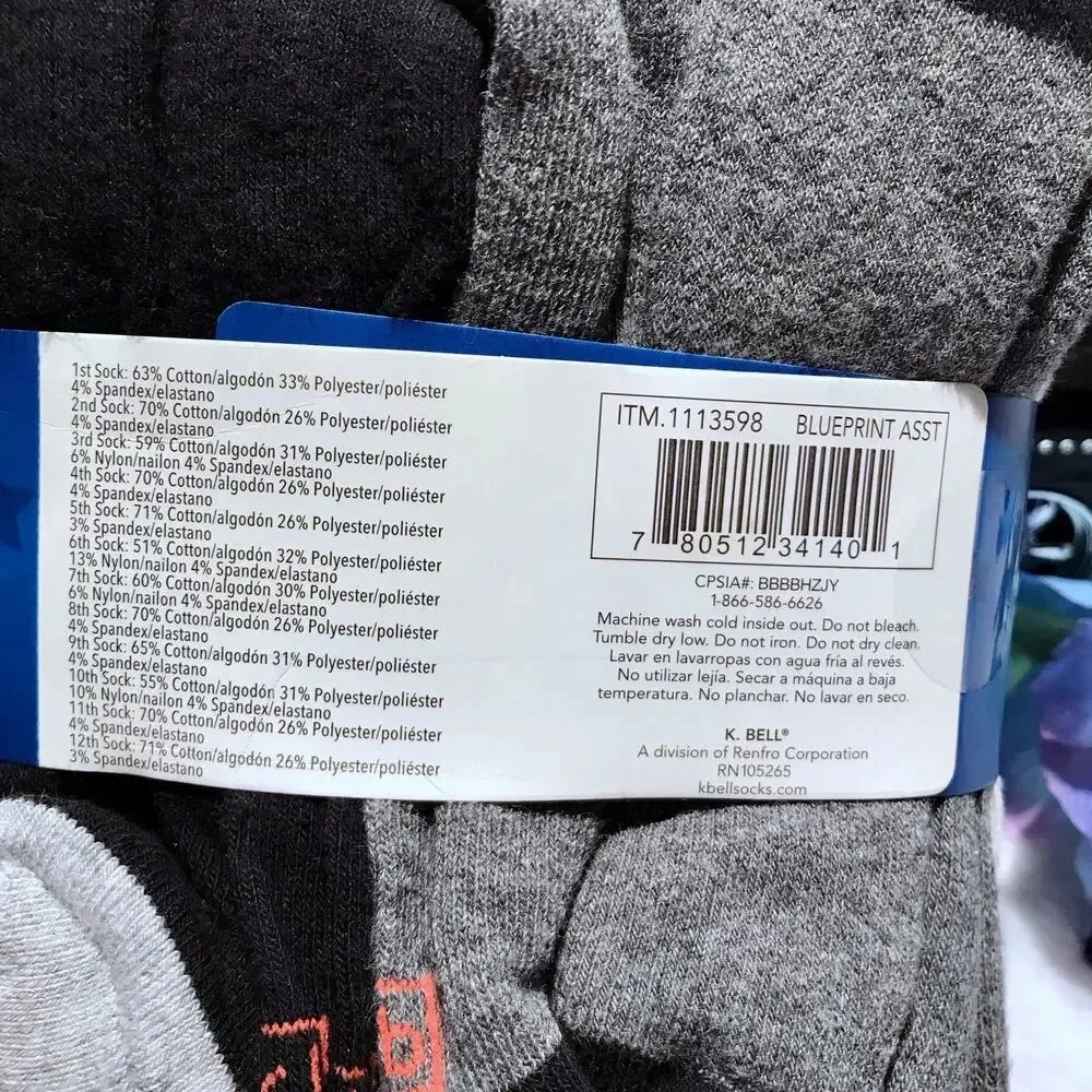 K. Bell New with Packaging 11 Pairs Crew Socks for Kids 13-4